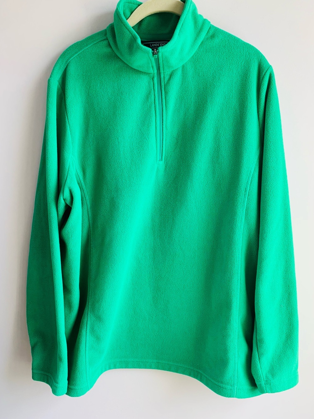 Lands End Fleece 1/4 Zip Emerald Green Casual Active Soft Fall Winter EUC XL